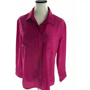 Massimo Women's Hot Pink Button Up Casual Blouse Dress Shirt Size Medium